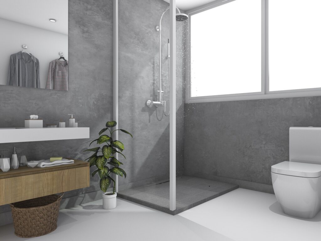 3d rendering loft concrete wall toilet and bathroom